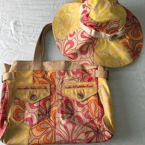Vintage GAP floral patchwork tote and sun hat EUC